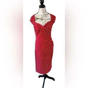 Stop Staring Red and White Polka Dot Ruched Midi Dress | Size Small
